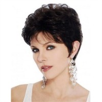 Women's Short Curly Hair Brown Little Curl Full Top Wig Headcover