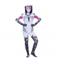 Spider-Woman Venom Gwen Cosplay Costume While Jumpsuit Black Pattern