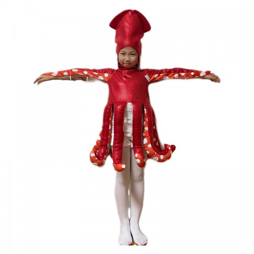 Red Cute Marine Creatures Squid Children's Cosplay Costume Funny Outfit