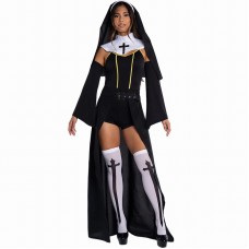 Nun Cosplay Costume Carnival Masquerade Sexy Uniform With High Slit Lace